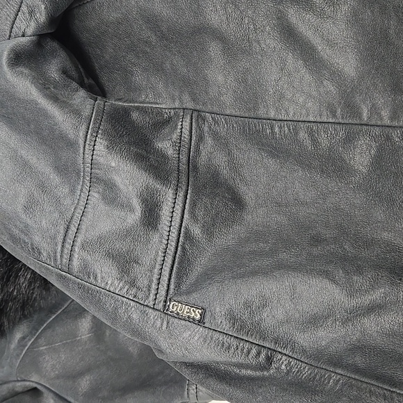 GUESS Black Faux Fur Collar Leather Jacket M - Picture 12 of 12